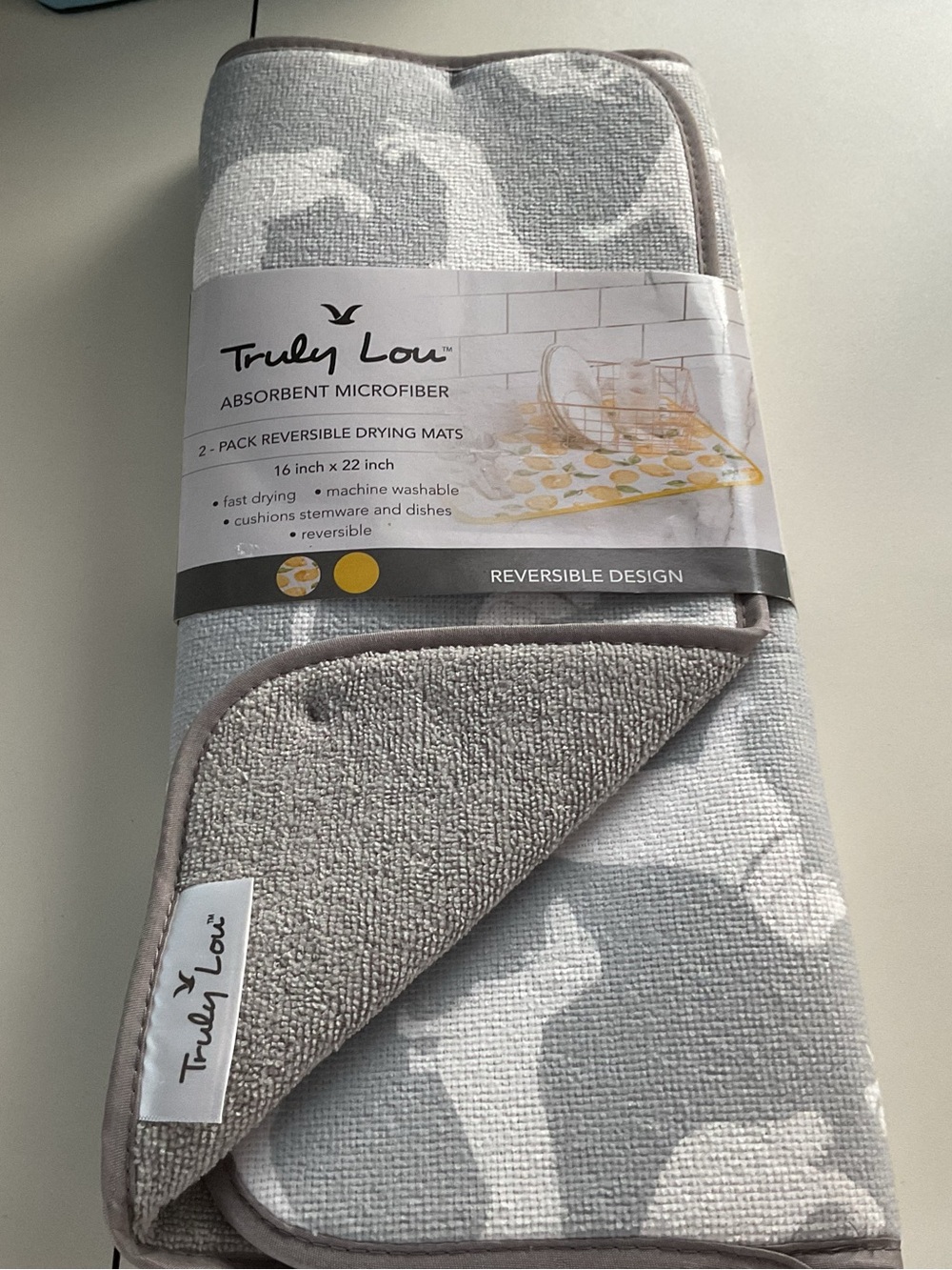2-Pack Truly Lou Absorbent Microfiber Reversible Drying Mats - Gray & White.-NWT